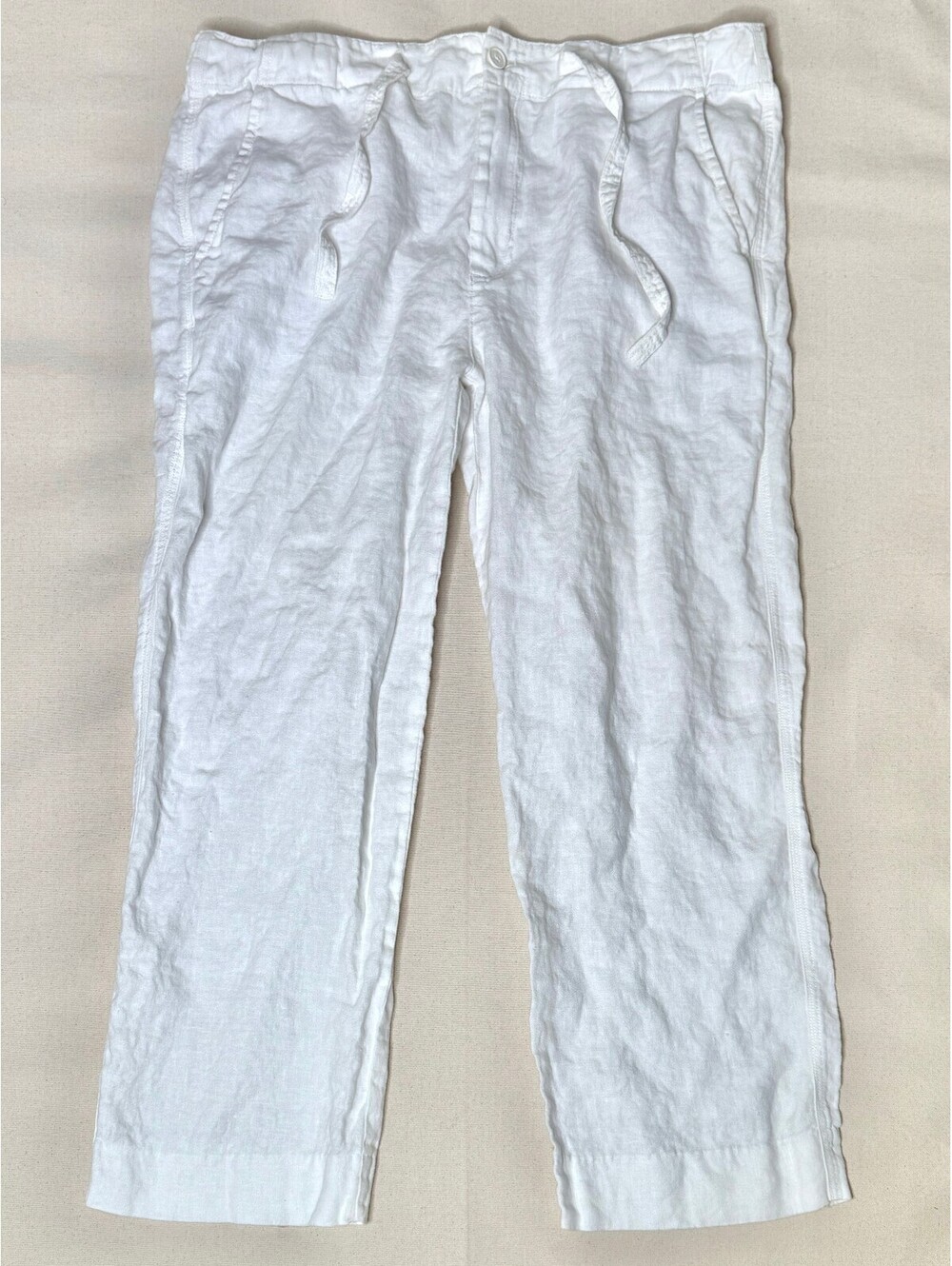 Toscano White 100% Linen Pants Women’s XL Drawstring Straight Leg Coastal